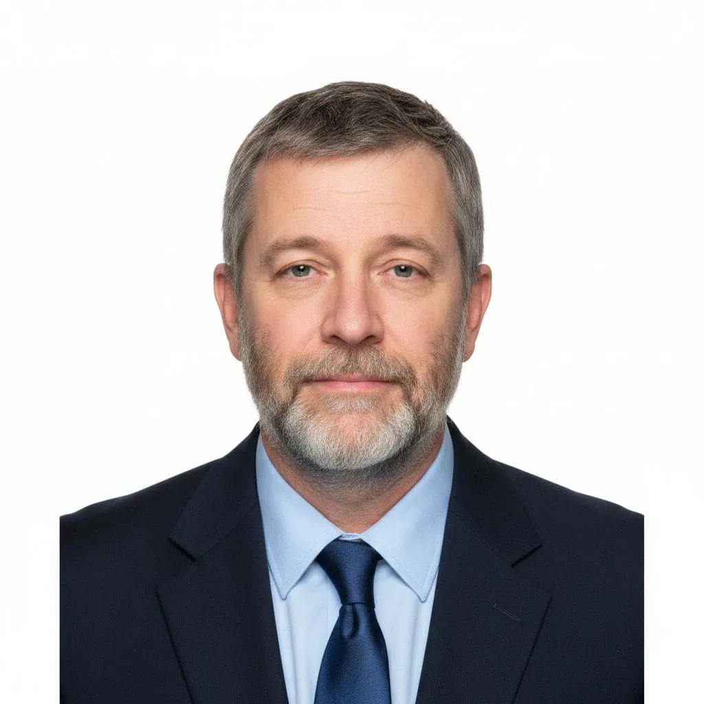 Same face after AI: online passport photo, studio-style light, document background